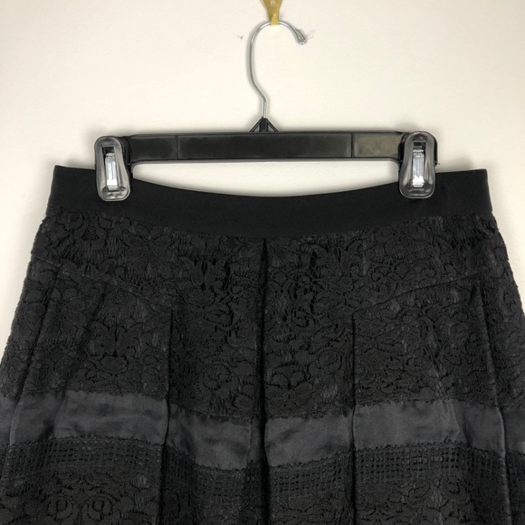 Rebecca Taylor BLACK Pleated Silk Lace Skirt - Picture 6 of 12